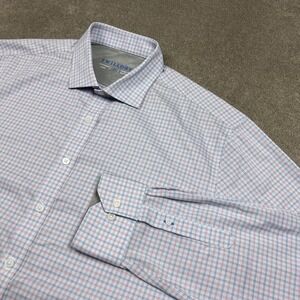 Twillory Mens Performance Dress Shirt Blue Red Check Grid 18 36-37 2XL Tailored